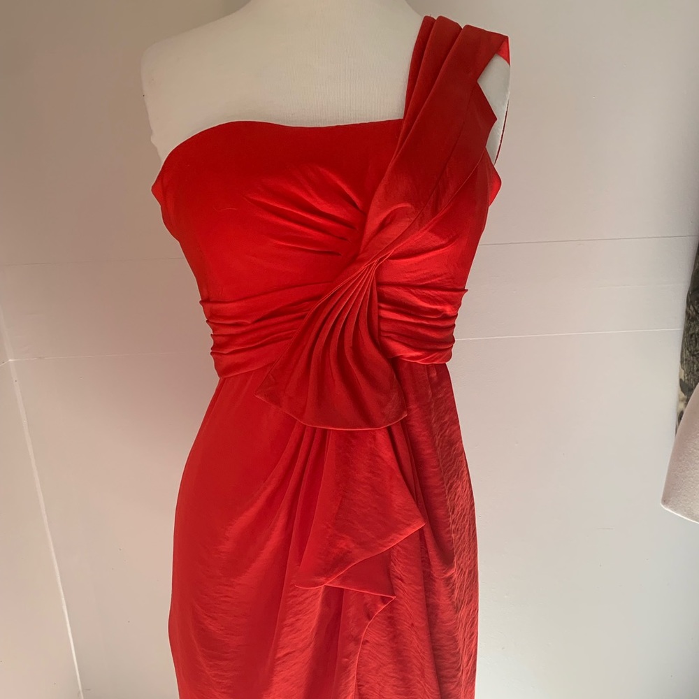 Red one shoulder cocktail dress